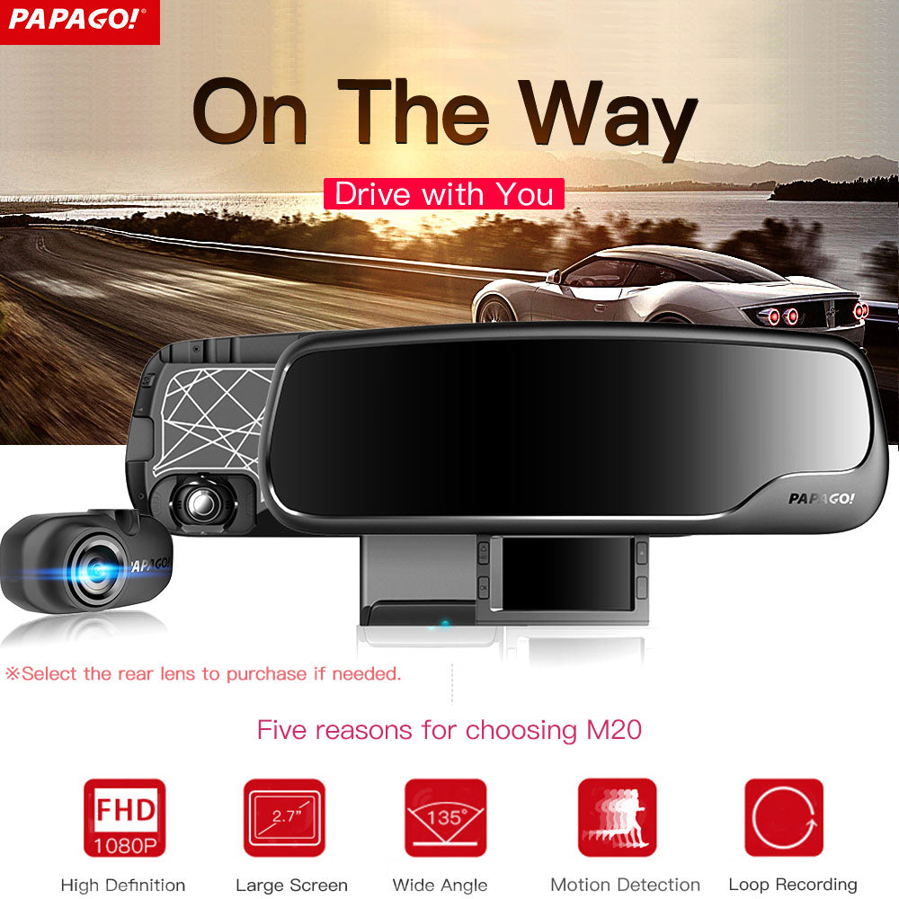 PAPAGO M20 Car DVR Dashcam Novatek 96655 1080P 2.7 ' 135 Degree Angle Rearview Mirror Video Recorder Auto Camcorder Car Detector