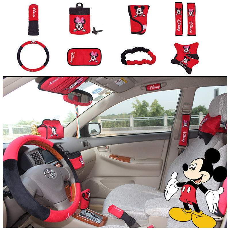 10pcs set Cartoon Mickey Hello Kitty Car Seat Cover Plush
