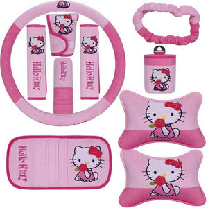 10pcs / set  Cartoon Mickey Hello Kitty Car Seat Cover Plush Universal Steering Wheel Cover