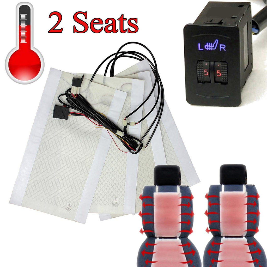 2 Seats 4 Pads Universal Carbo n Fiber Heated Seat Heater 12 V Pads 2 Dial 5 Level Switch  Winter Warmer Seat Covers